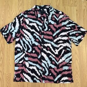 AllSaints Shirt Abstract Zebra Print Button Up Men's Small Relaxed Fit